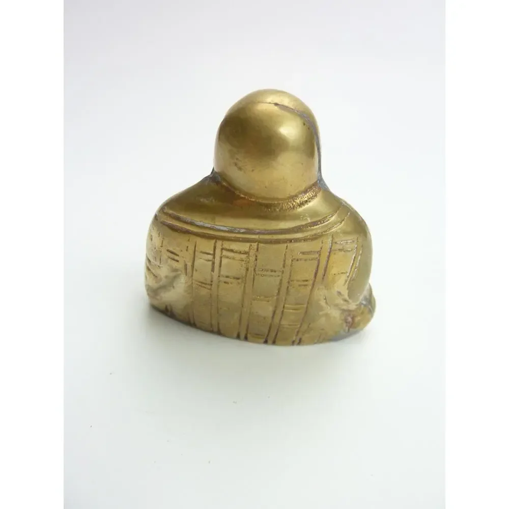 Vintage Brass Laughing Buddha Statue Small Sitting Figurine Feng Shui Boho Decor